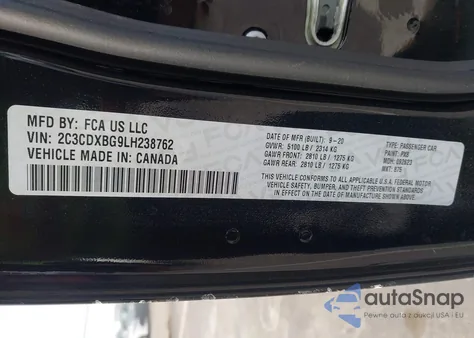 2020 Dodge Charger Sxt Rwd z USA, uszkodzony, nr VIN 2C3CDXBG9LH238762